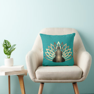 Glowing Buddha lotus throw pillow