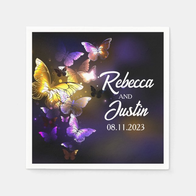 Glowing Butterflies Neon Boho Napkins (Front)
