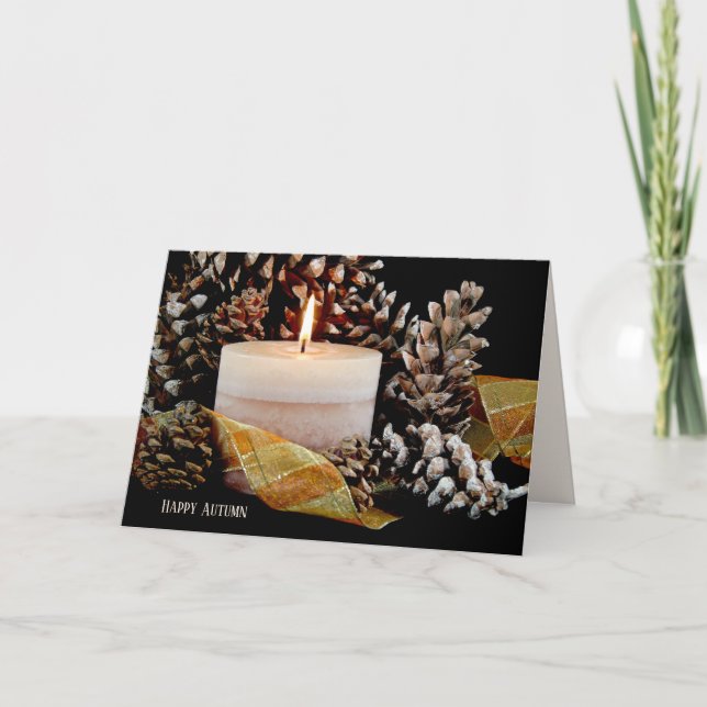 glowing candle in pine cones card (Front)