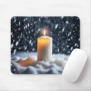 Glowing Candle In Snowflakes Mouse Pad