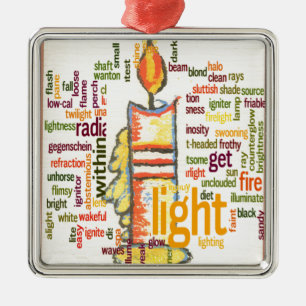 Glowing Candle Light Word Cloud Design Metal Tree Decoration