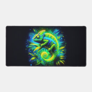 Glowing Chameleon, Eye-Catching Neon Animals Desk Mat
