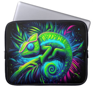 Glowing Chameleon, Eye-Catching Neon Animals Laptop Sleeve