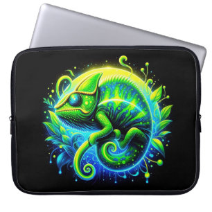 Glowing Chameleon, Eye-Catching Neon Animals Laptop Sleeve