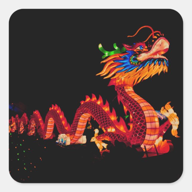 Glowing Chinese Parade Dragon Square Sticker (Front)
