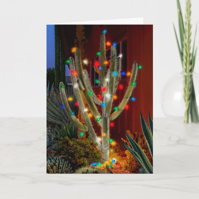 Glowing Christmas Cactus Holiday Card (Front)