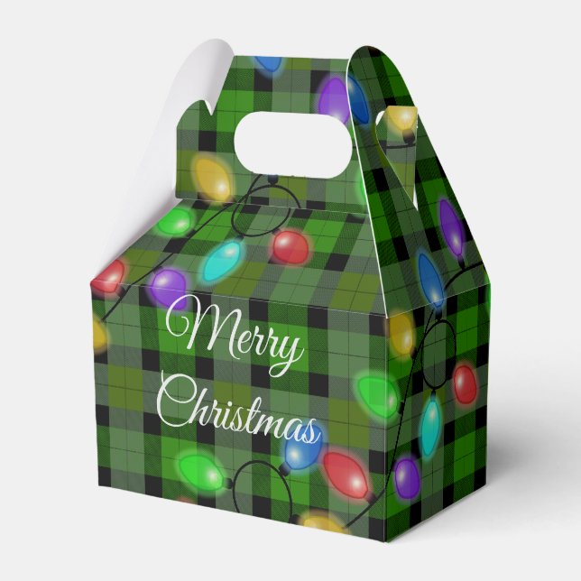 Glowing Christmas Lights And Plaid  Favour Box (Front Side)