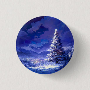 Glowing Christmas Tree Snowy Mountain Landscape 3 Cm Round Badge