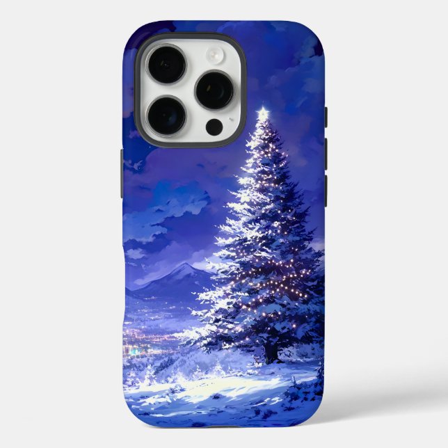 Glowing Christmas Tree Snowy Mountain Landscape Case-Mate iPhone Case (Back)