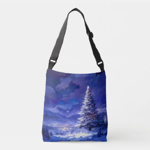 Glowing Christmas Tree Snowy Mountain Landscape Crossbody Bag