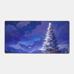 Glowing Christmas Tree Snowy Mountain Landscape Desk Mat