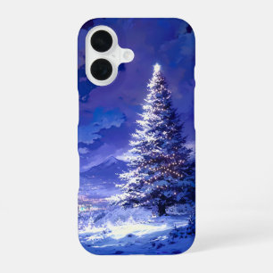 Glowing Christmas Tree Snowy Mountain Landscape iPhone 16 Case