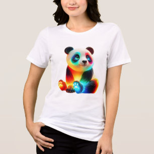 Glowing Colorful Panda Art – Cute Neon Light Panda Tri-Blend Shirt