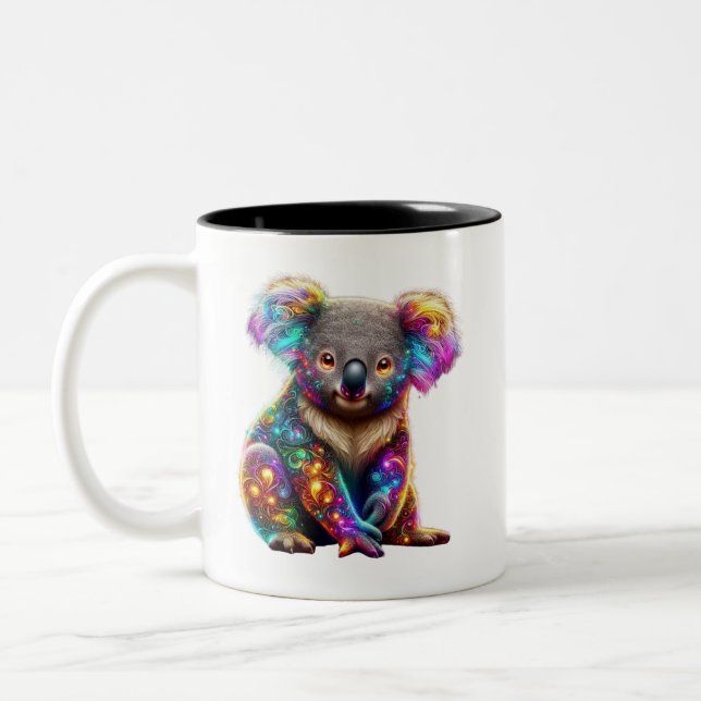 "Glowing Colourful Koala - Radiant Wildlife Art" Two-Tone Coffee Mug (Left)