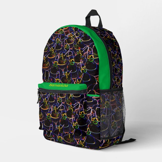 Glowing Cool Rubber Ducks Personalised Printed Backpack (Back Corner Right)