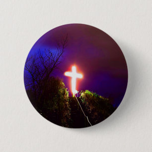 Glowing Cross At Night God Loves 6 Cm Round Badge