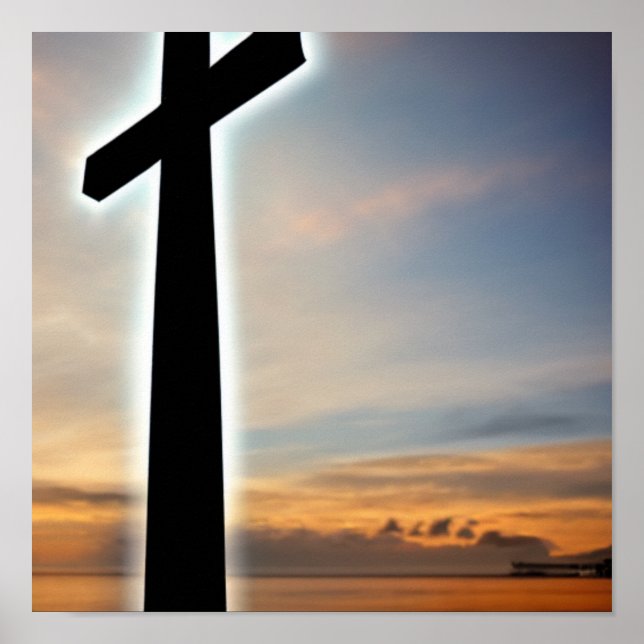 Glowing Cross at the Beach Poster (Front)