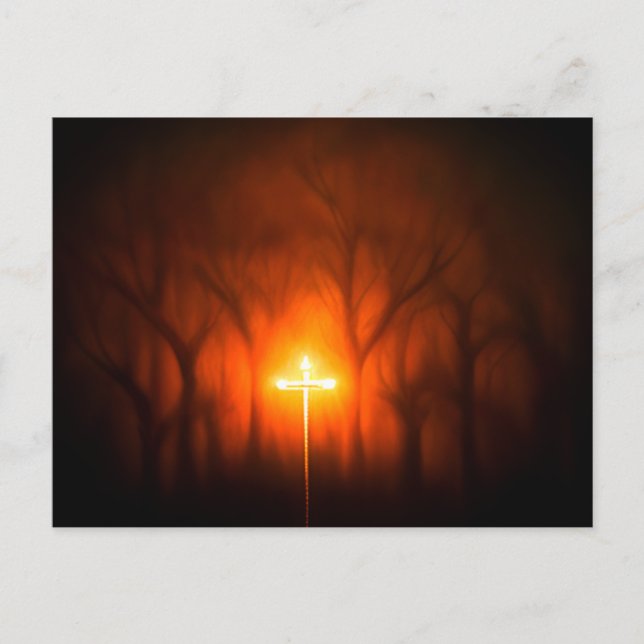 Glowing Cross in Woods Postcard (Front)