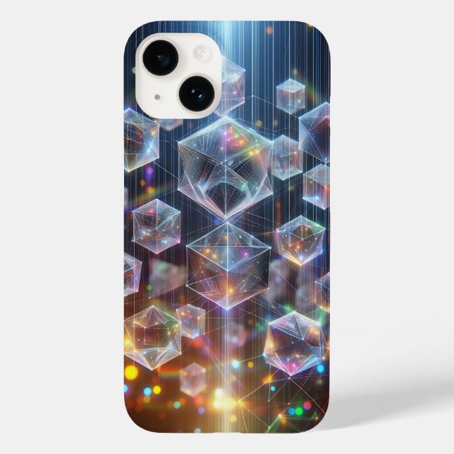 Glowing Cyber Geometric Cubes Phone Case Futuristi (Back)