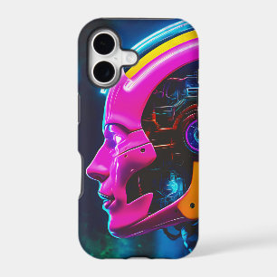 Glowing Cyborg Profile Neon Pink Sci-Fi