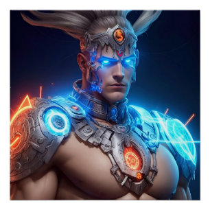 Glowing Cyborg Zeus Greek God Poster