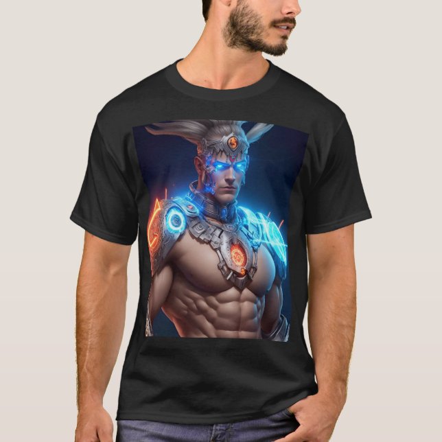 Glowing Cyborg Zeus Greek God T-Shirt (Front)