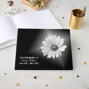 Glowing Daisy On Black Memorial Service Guest Book