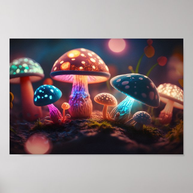 Glowing Dancing Mushrooms Poster (Front)
