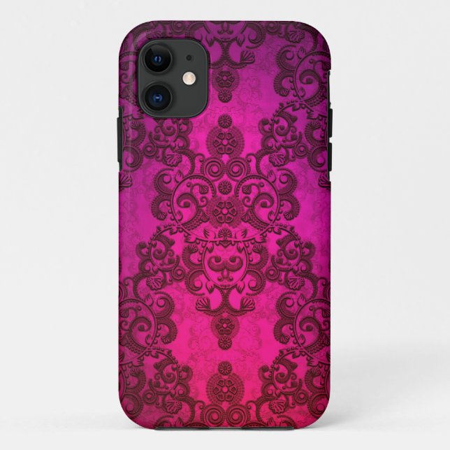 Glowing Deep Pink Damask Pattern Case-Mate iPhone Case (Back)