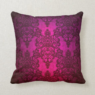 Glowing Deep Pink Damask Pattern Cushion