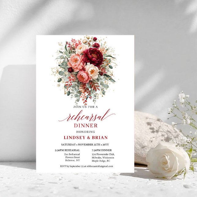 Glowing Deep Red Boho Rehearsal Dinner Invitation (Glowing Deep Red Boho Rehearsal Dinner Invitation

)