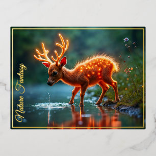 Glowing deer magic forest drink stream foil invitation postcard