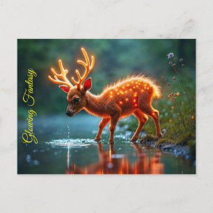 Glowing deer magic forest drink stream postcard