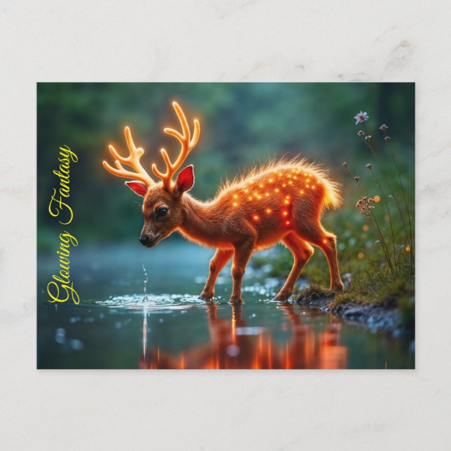 Glowing deer magic forest drink stream postcard (Front)