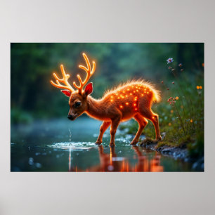 Glowing deer magic forest drink stream poster