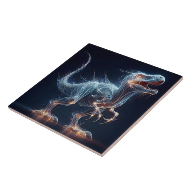 Glowing Dinosaur in Mystical Environment at Night Ceramic Tile (Side)