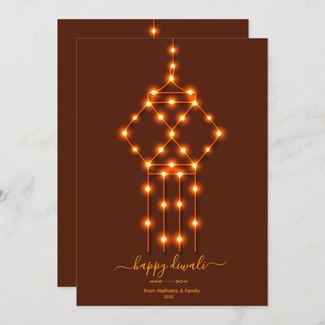 Glowing Diwali Lantern of Decorative Lights Holiday Card (Front/Back)