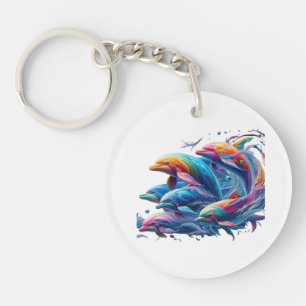 Glowing Dolphin Art Key Ring