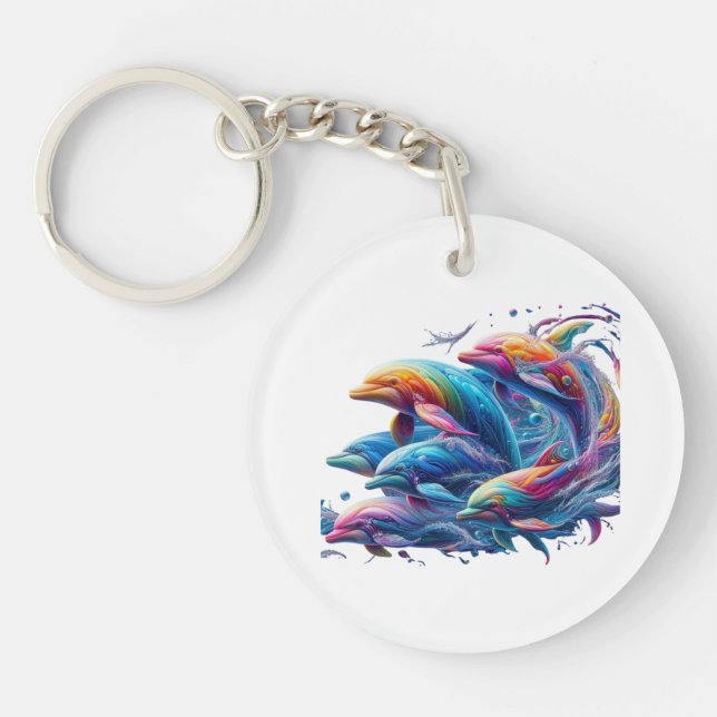 Glowing Dolphin Art Key Ring (Front)