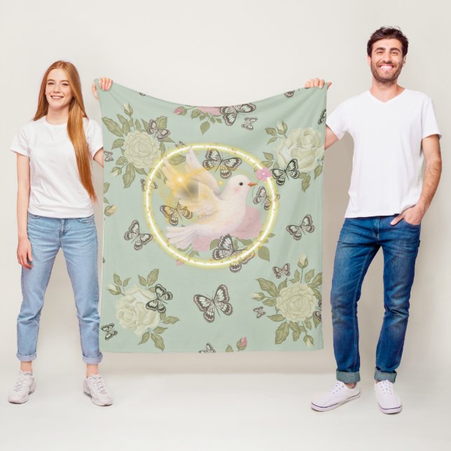 Glowing Dove Floral Blanket – Soft Sage Green (In Situ)