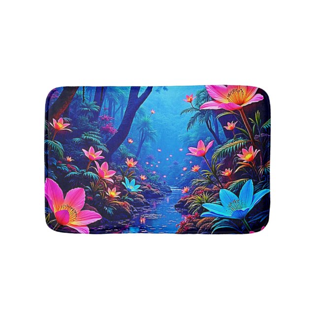 Glowing Ethereal Jungle Oasis Design Bath Mat (Front)
