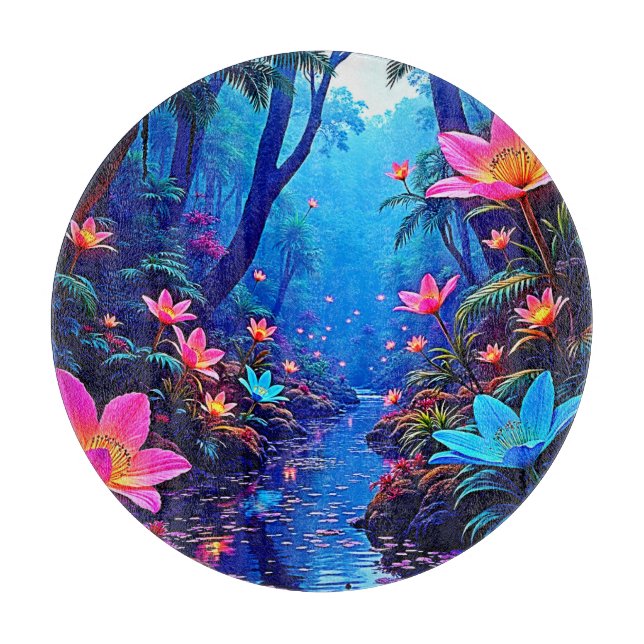 Glowing Ethereal Jungle Oasis Design Cutting Board (Front)