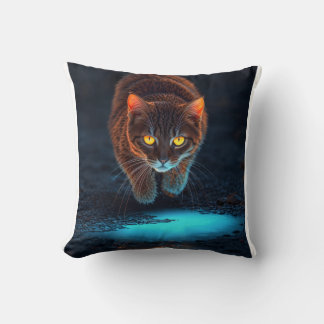 Glowing Eyes Cat Aesthetic Wildlife Ilustration Cushion