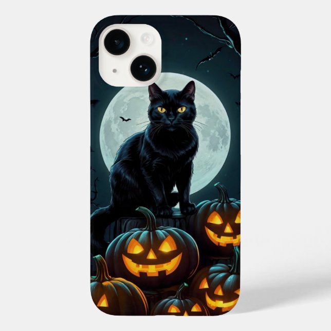 Glowing-Eyes Cat on Pumpkins Case-Mate iPhone Case (Back)