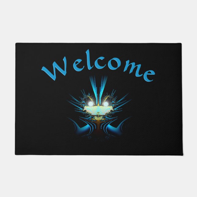 Glowing Eyes Luminous Blue Creature  Doormat (Front)