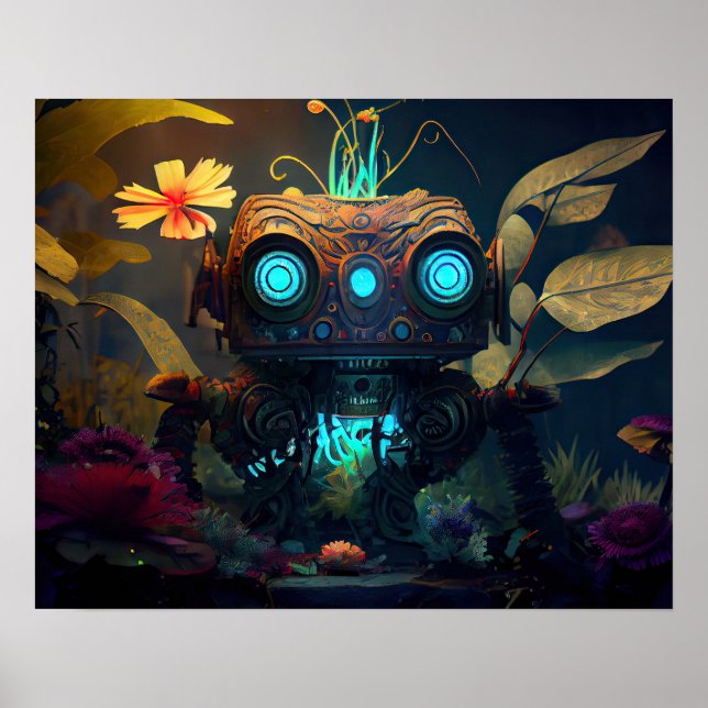 Glowing Eyes Tropical Forest Robot Poster (Front)