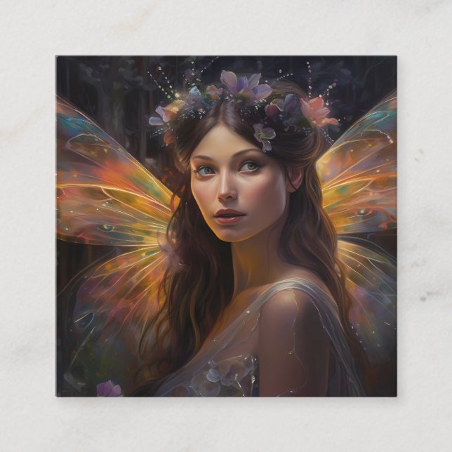 Glowing Fairy Photorealistic Background Square Business Card (Front)