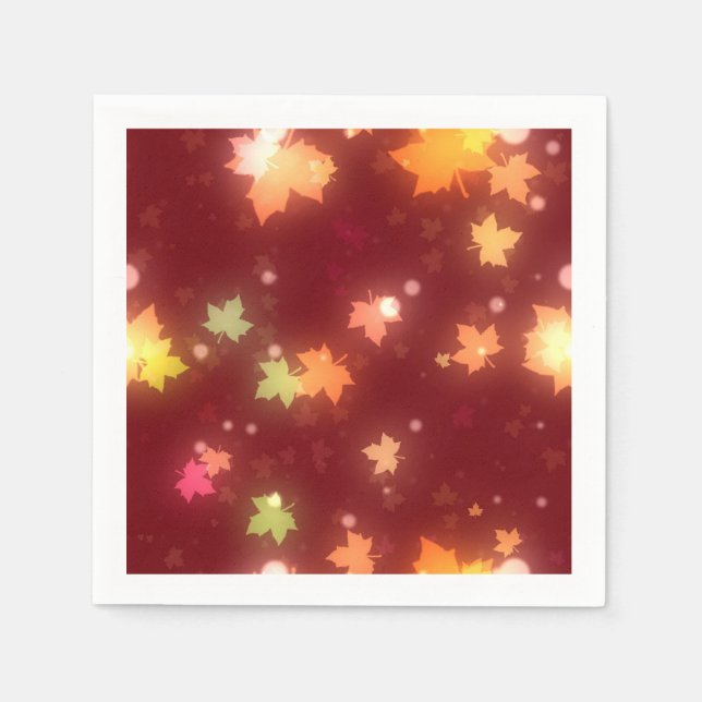 Glowing fall colourful maple leaves orange brown napkin (Front)