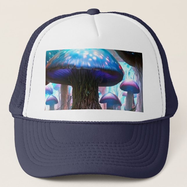 Glowing fantastic mushrooms trucker hat (Front)
