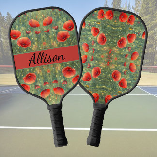 Glowing field of red poppies, personalizable  pickleball paddle
